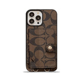 Classic iPhone Case With Wallet And Strap Brown -SZK240402