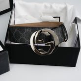 GG Reversible Leather Belt with Silver Buckle