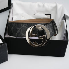 GG Reversible Leather Belt with Silver Buckle