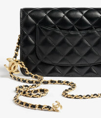 Wallet On Chain Shiny Lambskin Pearls Gold Tone Metal