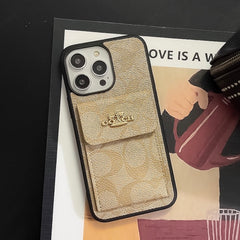 Classic iPhone Case With Card Holder Wallet Coffee -SZK240425