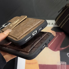 Classic iPhone Case With Card Holder Wallet Light Brown -SZK240425