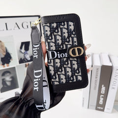 Fashion Elegant Pattern Wallet iPhone Case with Detachable Wrist Strap
