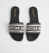 Black & White Embroidered Logo Slide Sandals