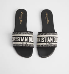 Black & White Embroidered Logo Slide Sandals