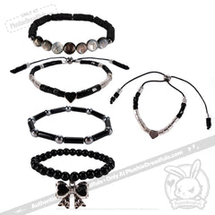 Black Anxiety Rabbit Stacking Friendship Bracelet