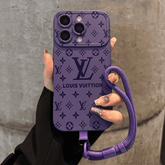 Luxury Embossed Pattern IPhone Case With Detachable Wrist Strap