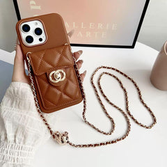 Quilted Crossbody iPhone Case with Chain Strap & Card Pocket