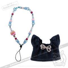 Mini Plush Outfit - Denim Pearl Bow Dress