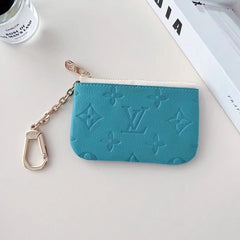 Colorful LV-Inspired Embossed Coin Pouch Collection with Chain Clip