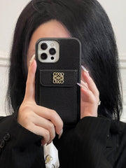 Luxury iPhone Case With Card Holder Black-QBK240603