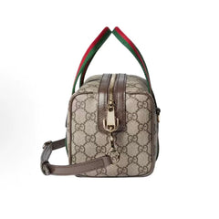 Vintage Print Mini Leather Boston Top Handle Bag