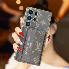 Premium Leather Samsung Case with Card Holder & Wrist Strap