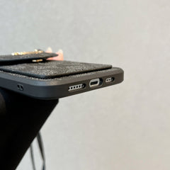 Classic iPhone Case With Card Holder And Strap Light Black -SJ240513
