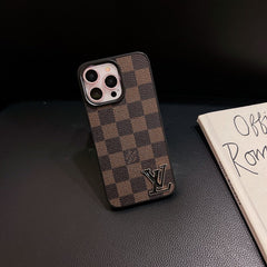 Luxury Black Logo Leather iPhone Case