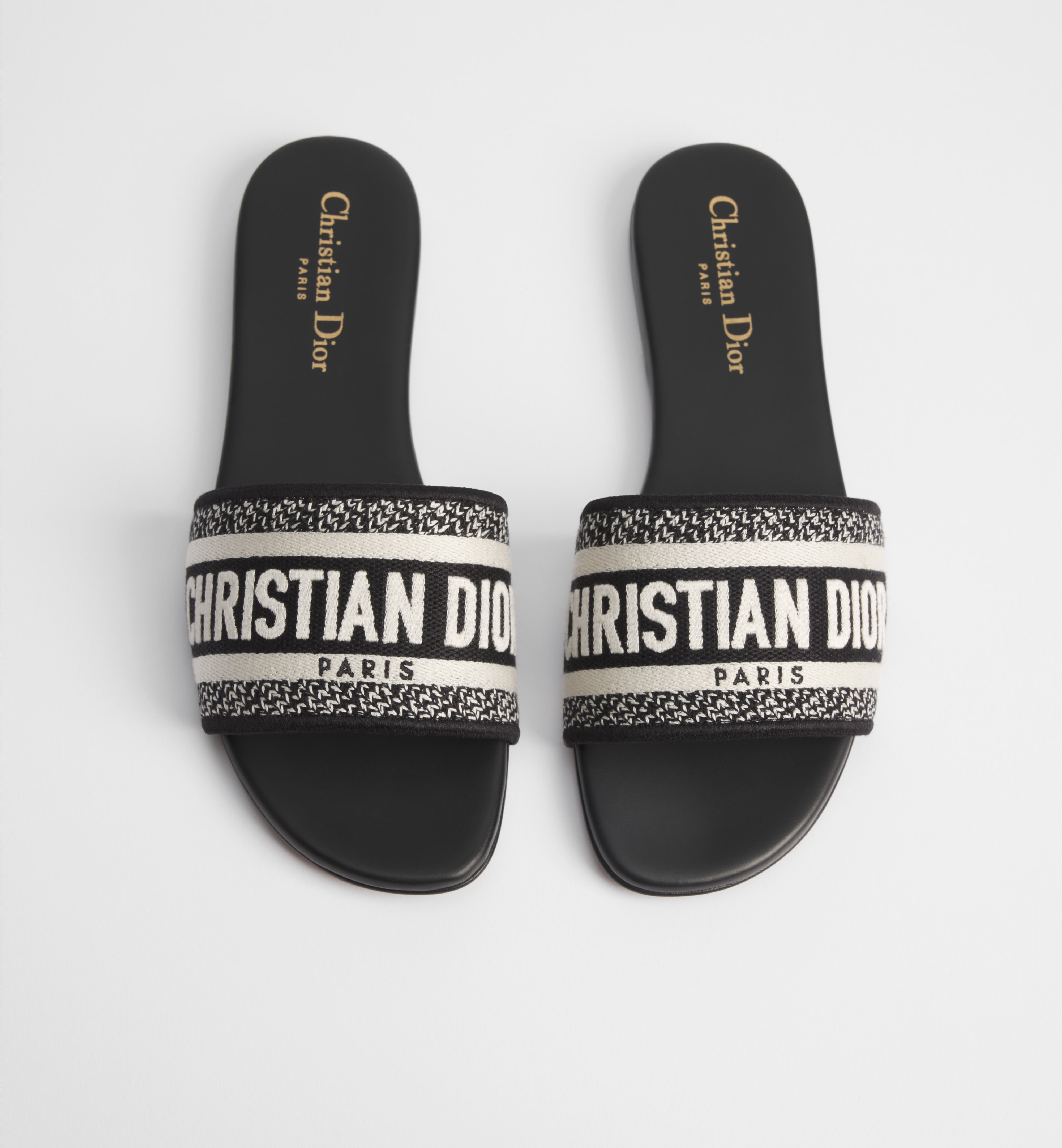 Black & White Embroidered Logo Slide Sandals