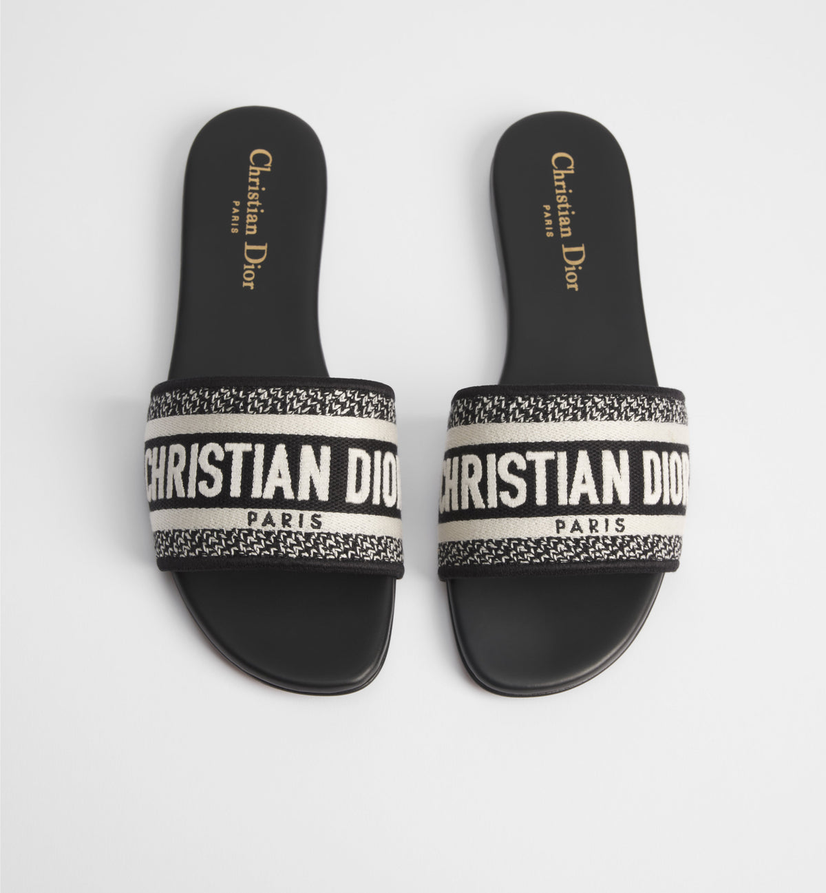 Black & White Embroidered Logo Slide Sandals