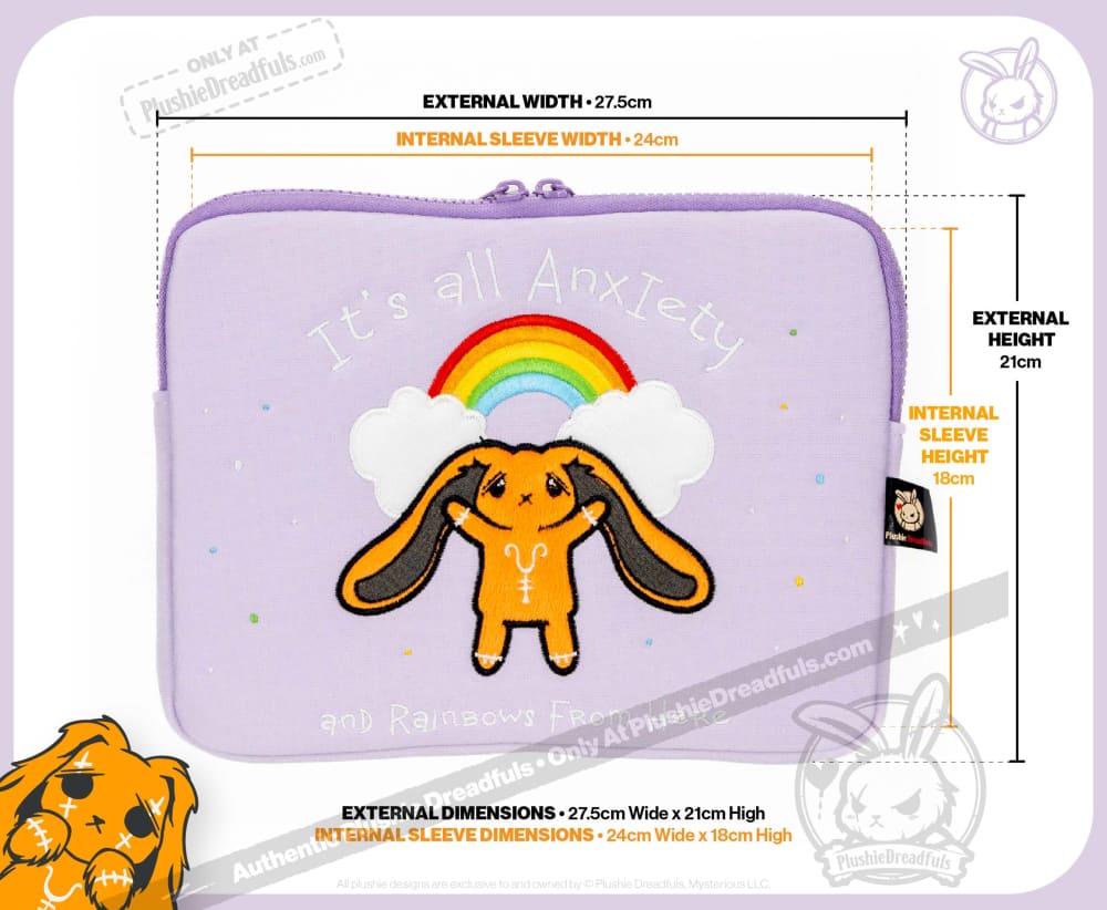 Anxiety Rabbit Plush Zip Tablet Sleeve
