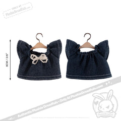 Mini Plush Outfit -  Denim Pearl Bow Dress
