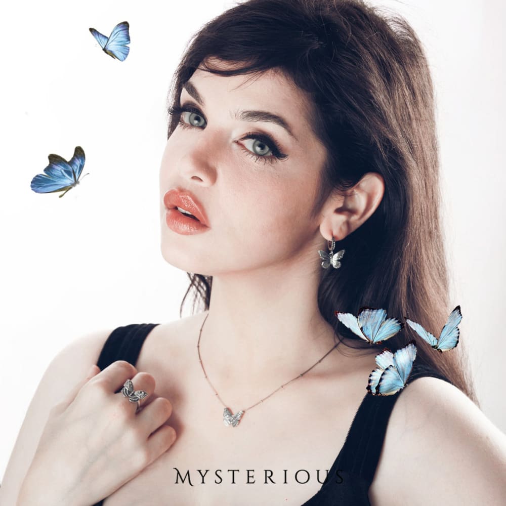 Royal Blue Butterflies Silver Jewelry Set
